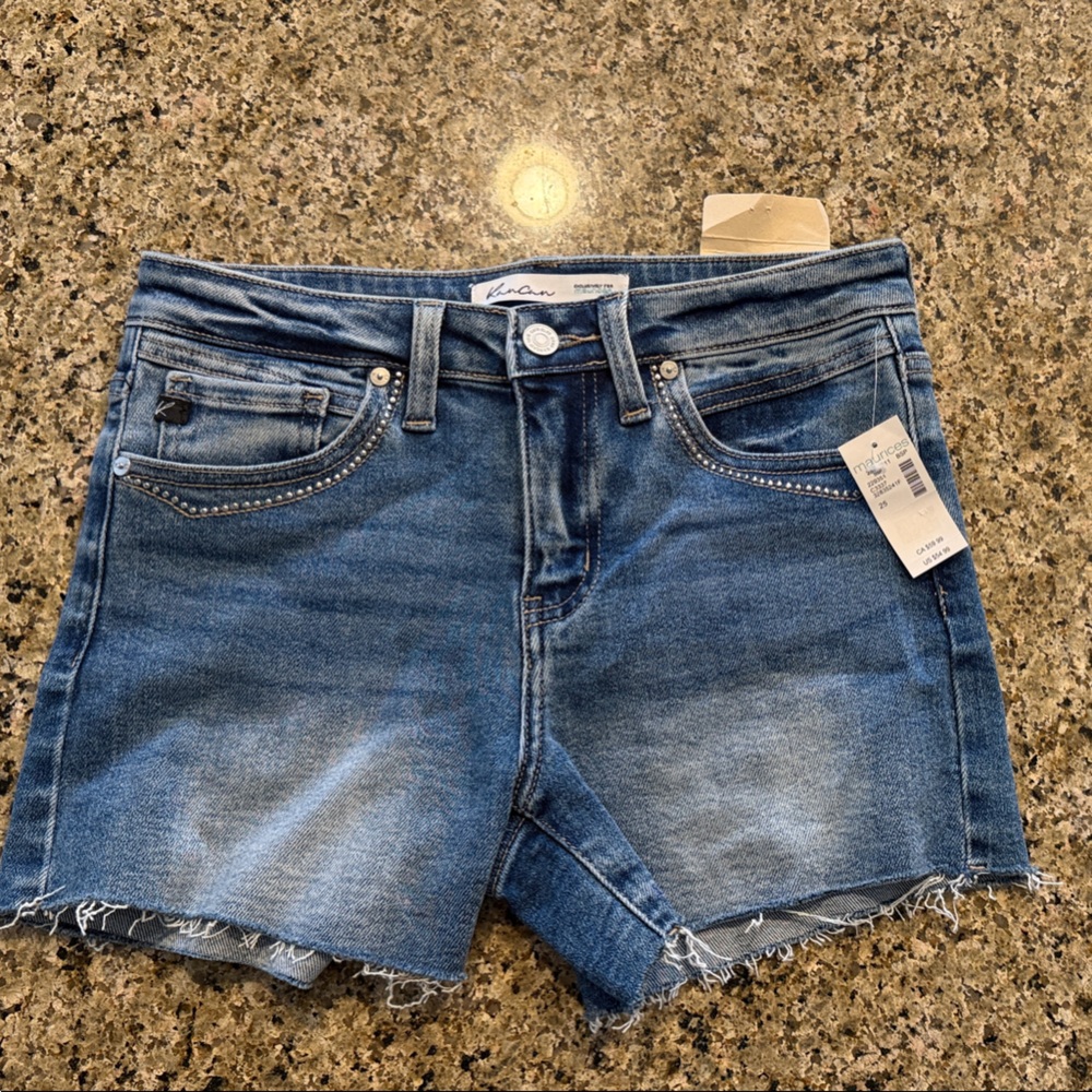 Kancan Blue Denim Shorts with Stud Accents